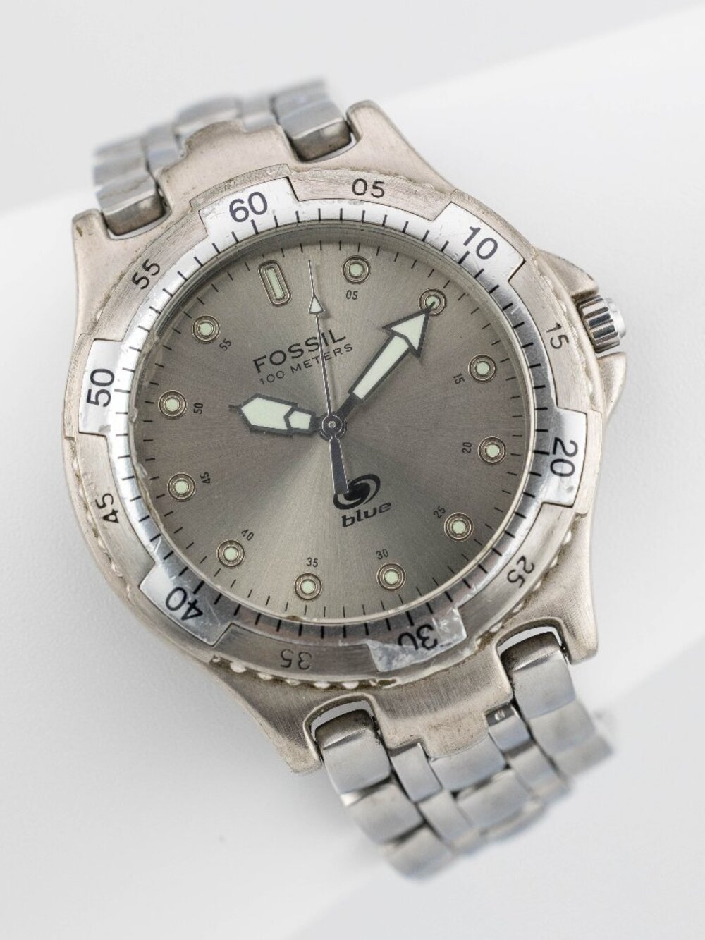 Fossil Blue AM-3203 Men’s Silver Quartz Analog Watch Fresh Battery